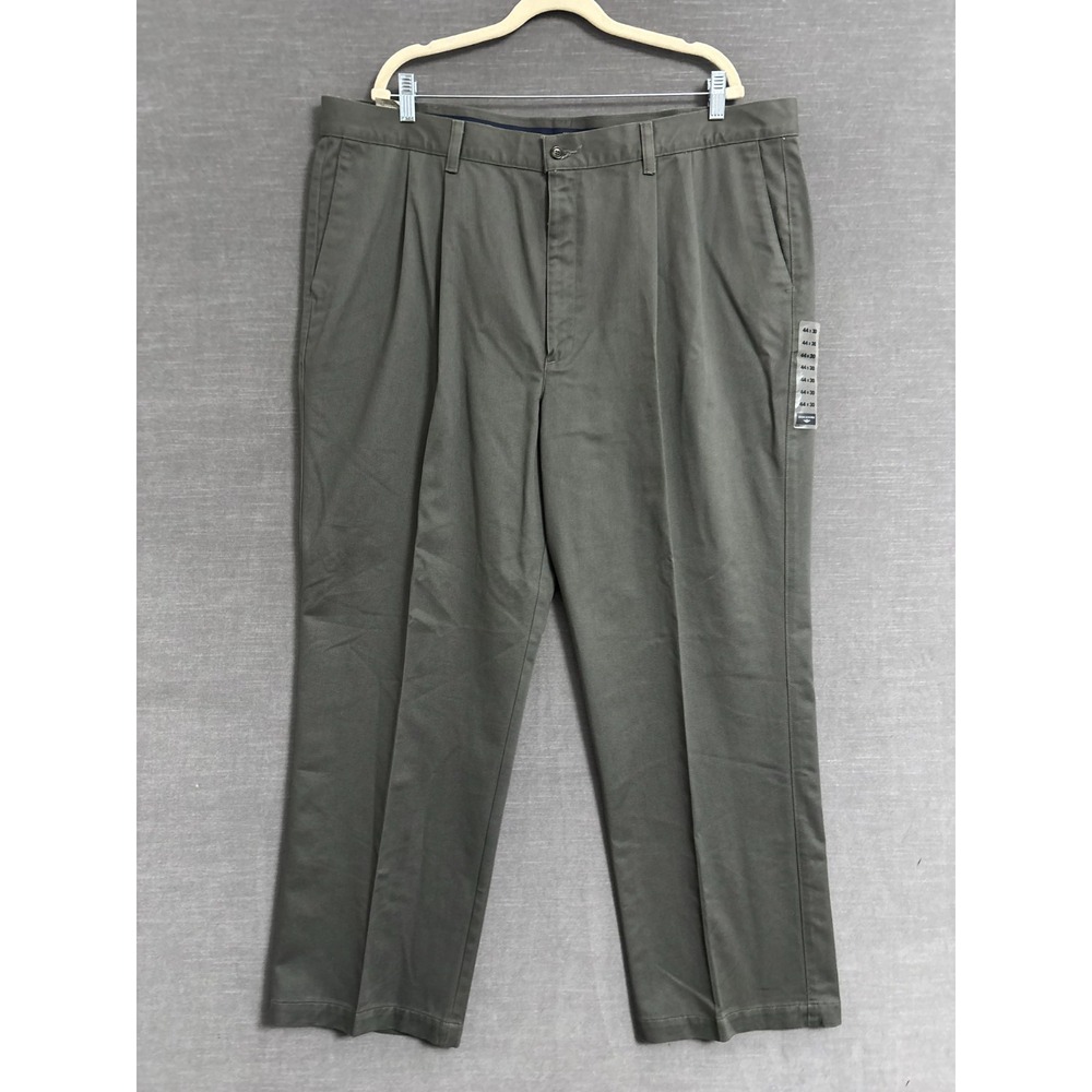 Dockers Pants 44x30 Classic Fit Green Pleated Original Khaki Chino Wrinkle Free